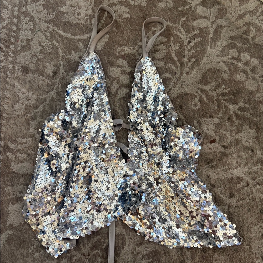 Princess Polly Shimmering Silver Sequin Top